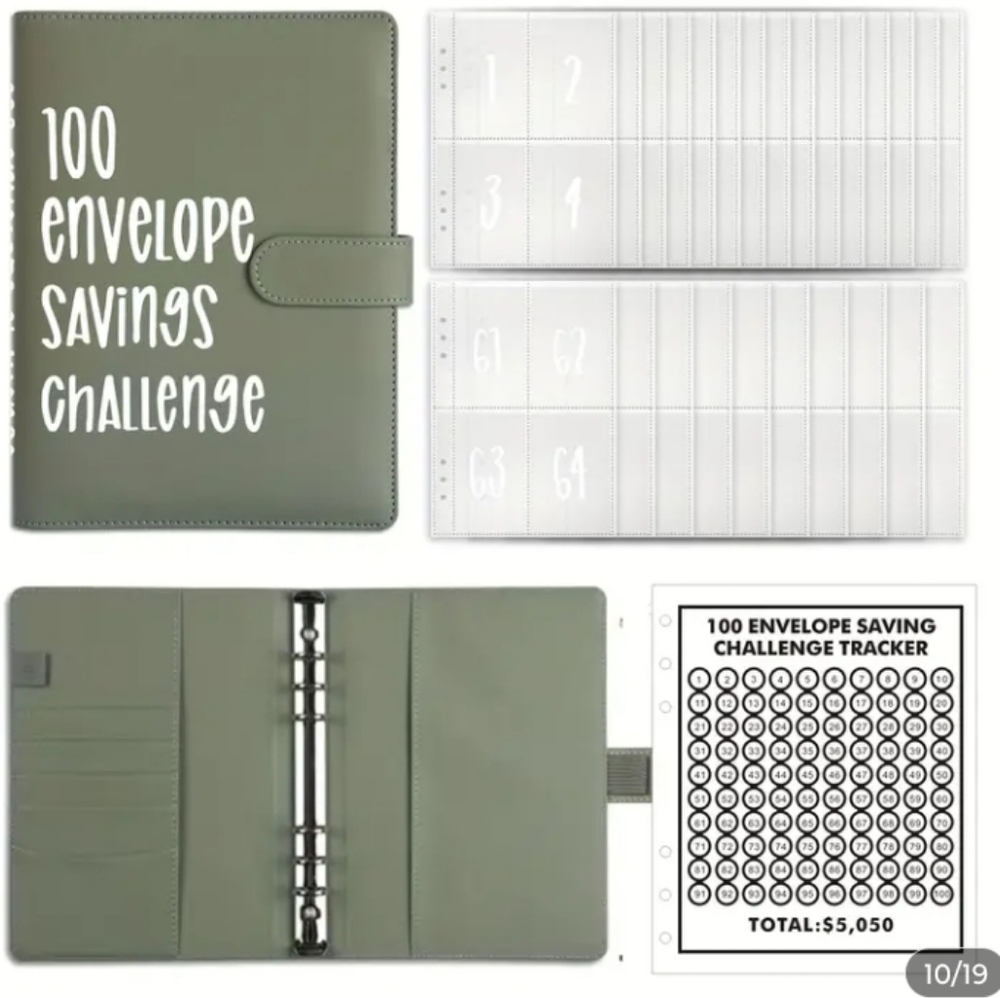 Budget Planner 100 Envelope Savings Challenge Binder - Dark Green